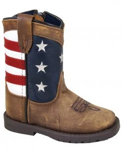 Smoky Mountain Toddler Stars And Stripes Western Boots - Square Toe For Toddler-Boys' Distressed Brown